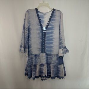 NWT Blue Island Cover Up Women’s Small Beach Dress White Blue Eyelet Crepe Swim